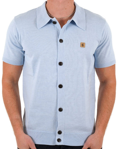 Gabicci Vintage Vollknopf-Strick-Poloshirt Sky