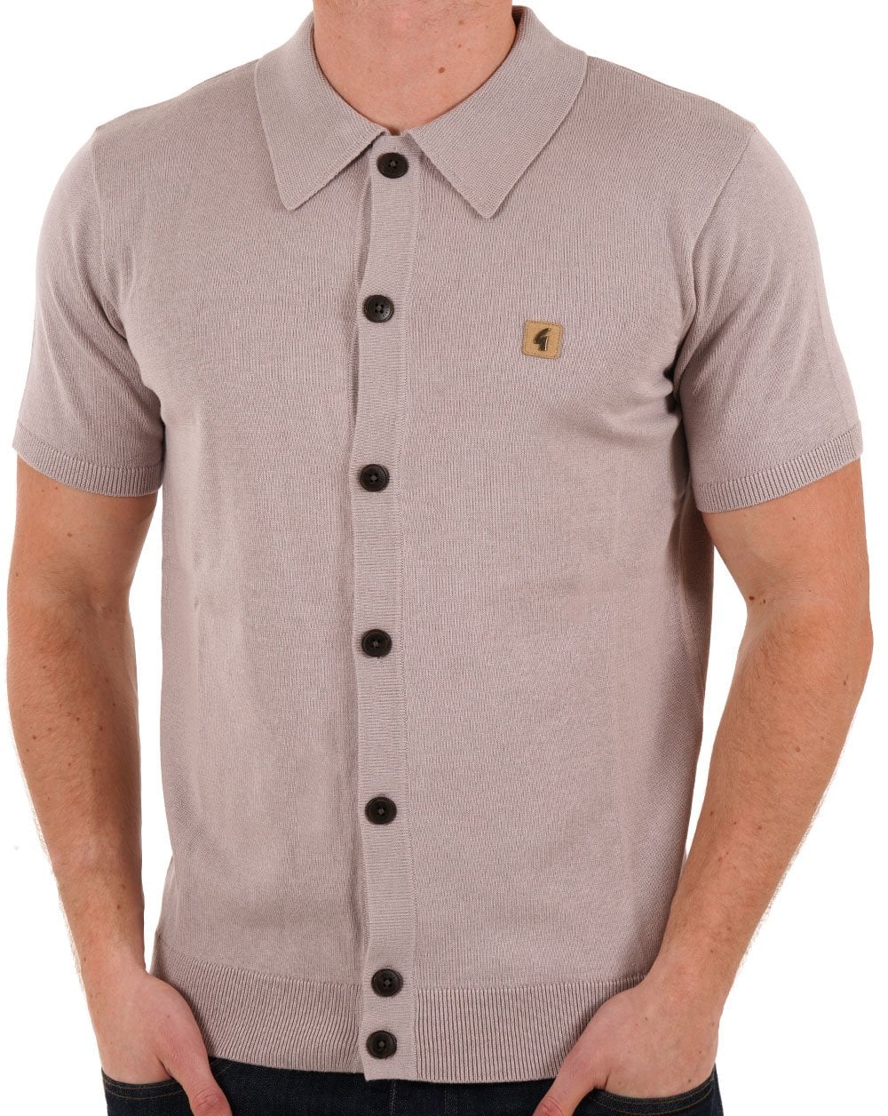 Gabicci Vintage Poloshirt aus Strick mit durchgehenden Knöpfen, Pilzmuster
