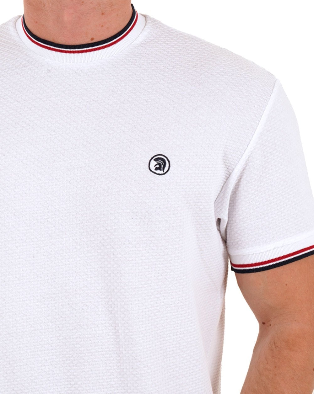 Trojan – Strukturiertes T-Shirt mit zwei Streifen in Weiß