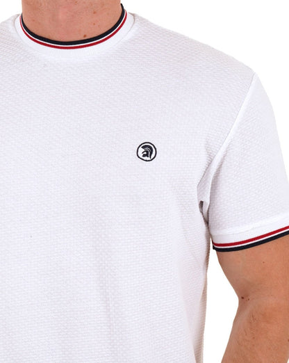 Trojan – Strukturiertes T-Shirt mit zwei Streifen in Weiß