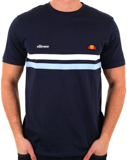 Ellesse – T-Shirt mit zwei Streifen, Marineblau/Weiß/Himmelblau