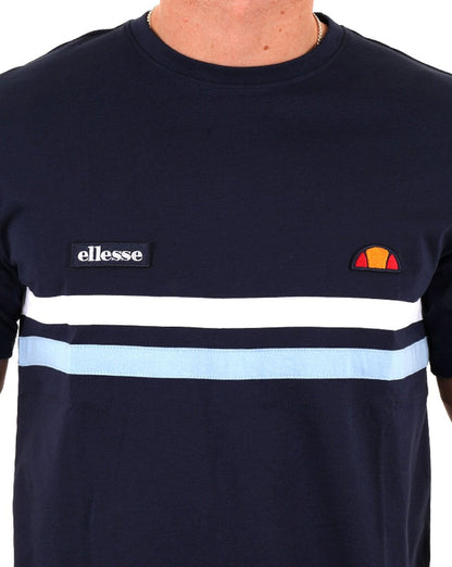 Ellesse – T-Shirt mit zwei Streifen, Marineblau/Weiß/Himmelblau