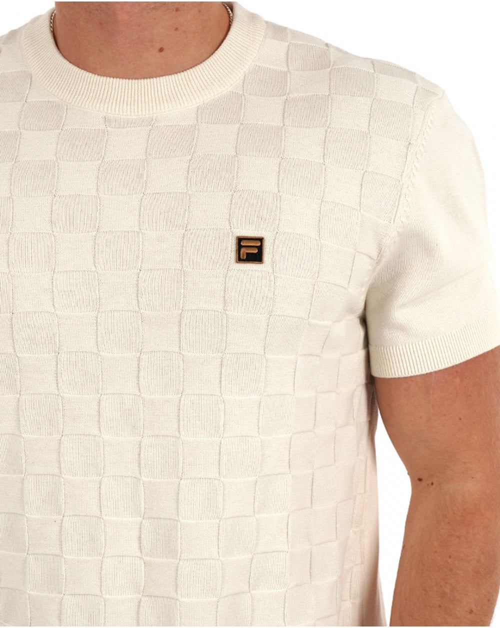 Fila Gold Campbell Square Knit T-Shirt Off White