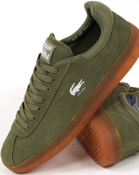 Lacoste Baseshot Suede Trainers Khaki/Gum