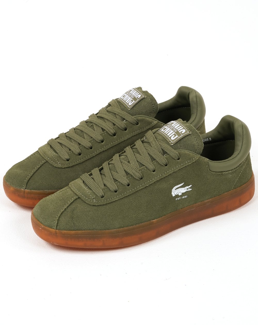 Lacoste Baseshot Wildleder-Trainer Khaki/Gummi