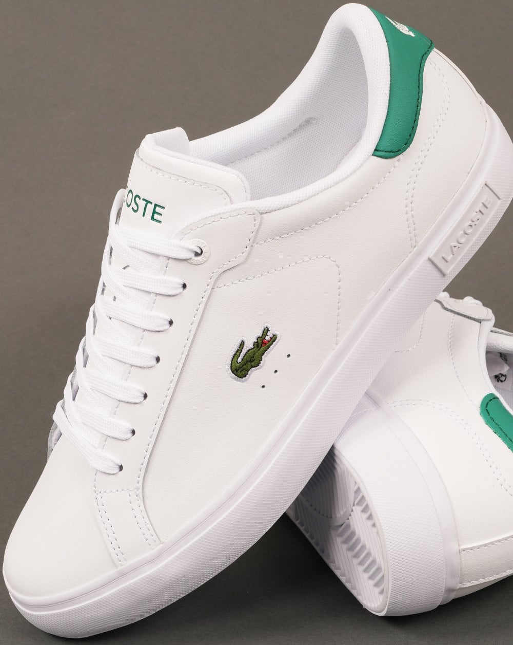 Lacoste Powercourt 125 Leder-Sneaker Weiß/Grün