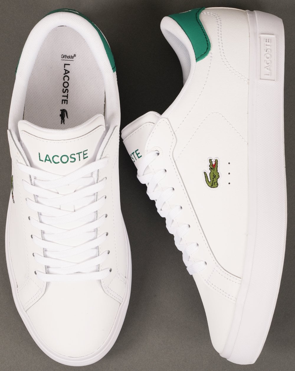 Lacoste Powercourt 125 Leder-Sneaker Weiß/Grün