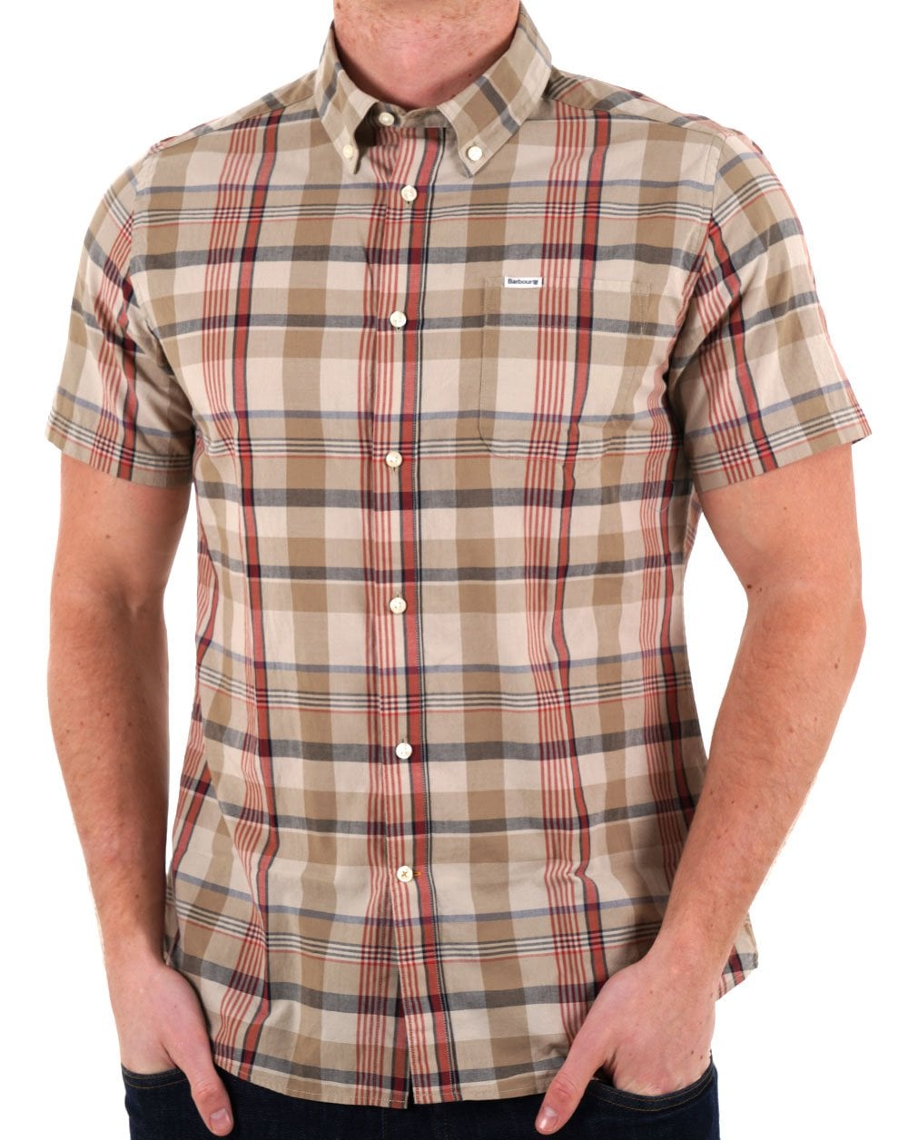 Barbour Hillway Madras Kurzarmhemd in verwaschenem Stein