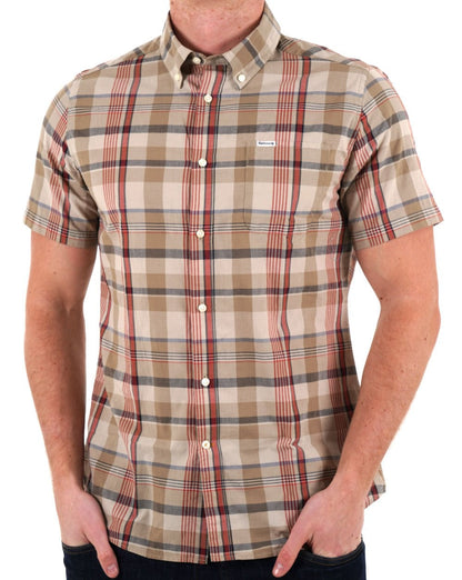 Barbour Hillway Madras Kurzarmhemd in verwaschenem Stein