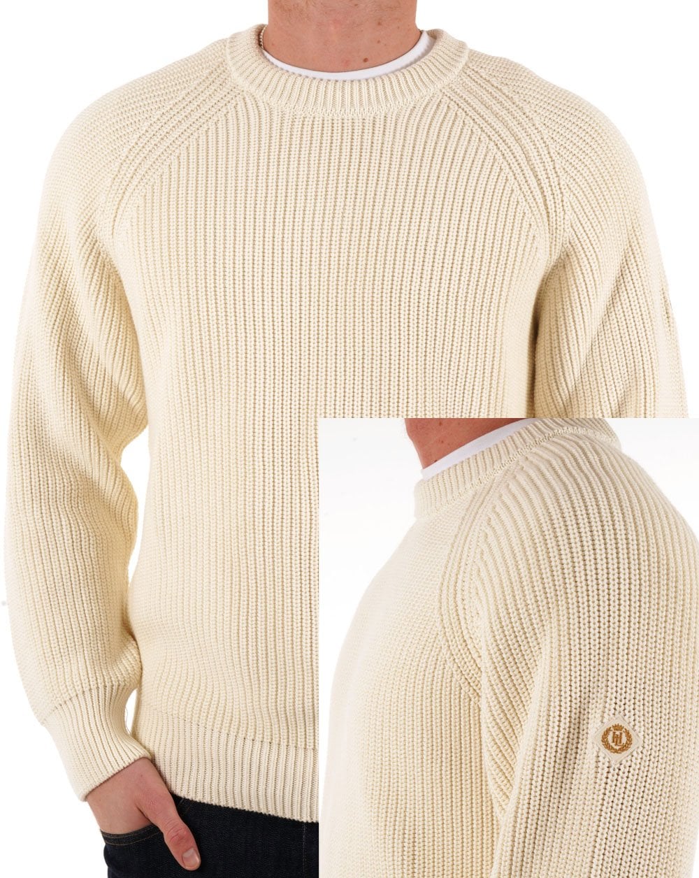 Henri Lloyd Golant Ribbed Crew Knit Ecru