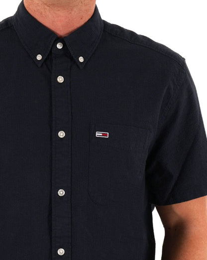Tommy Jeans – Seersucker-Kurzarmhemd in Dunkelmarineblau