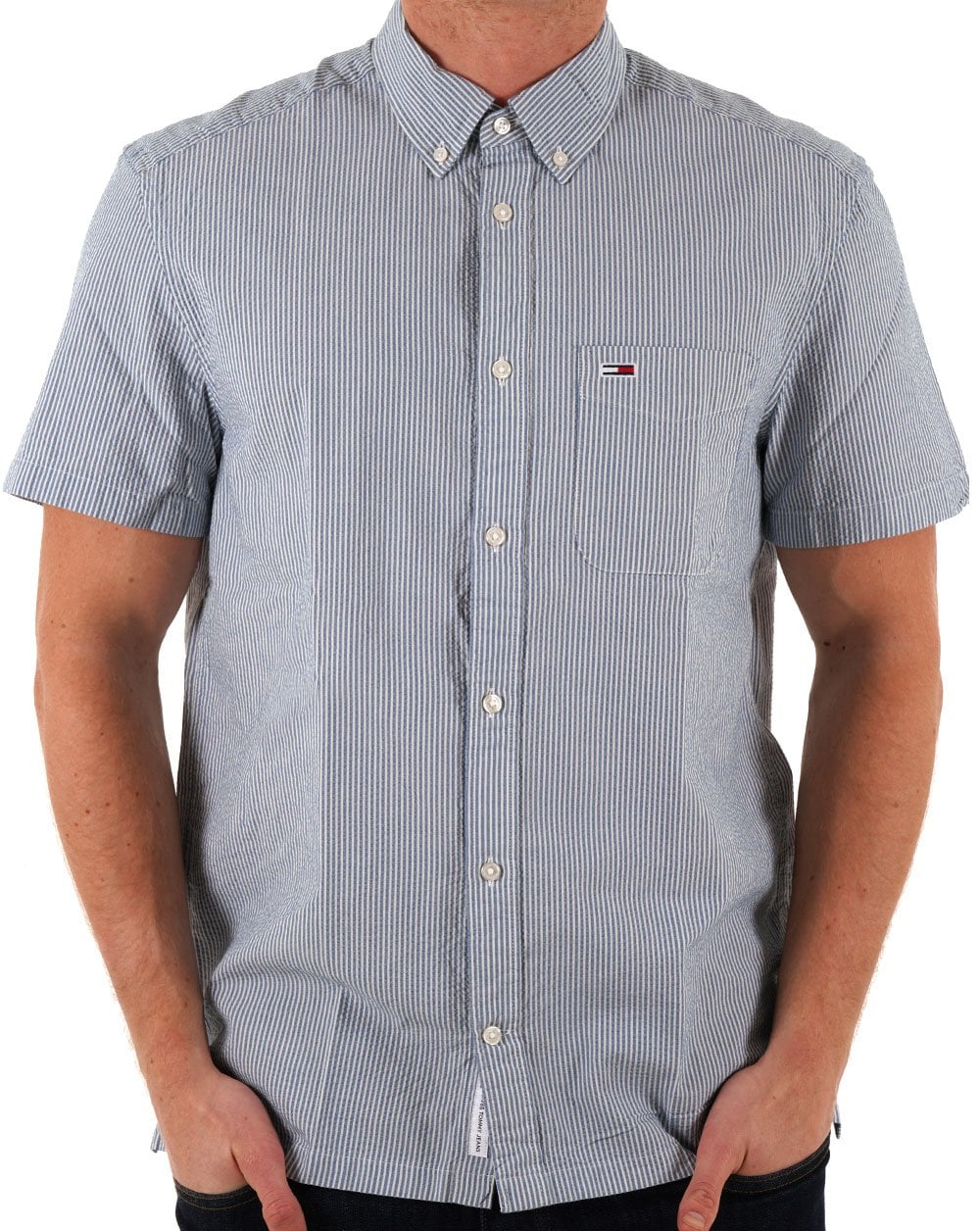 Tommy Jeans Seersucker Sommerhemd Blaue Streifen