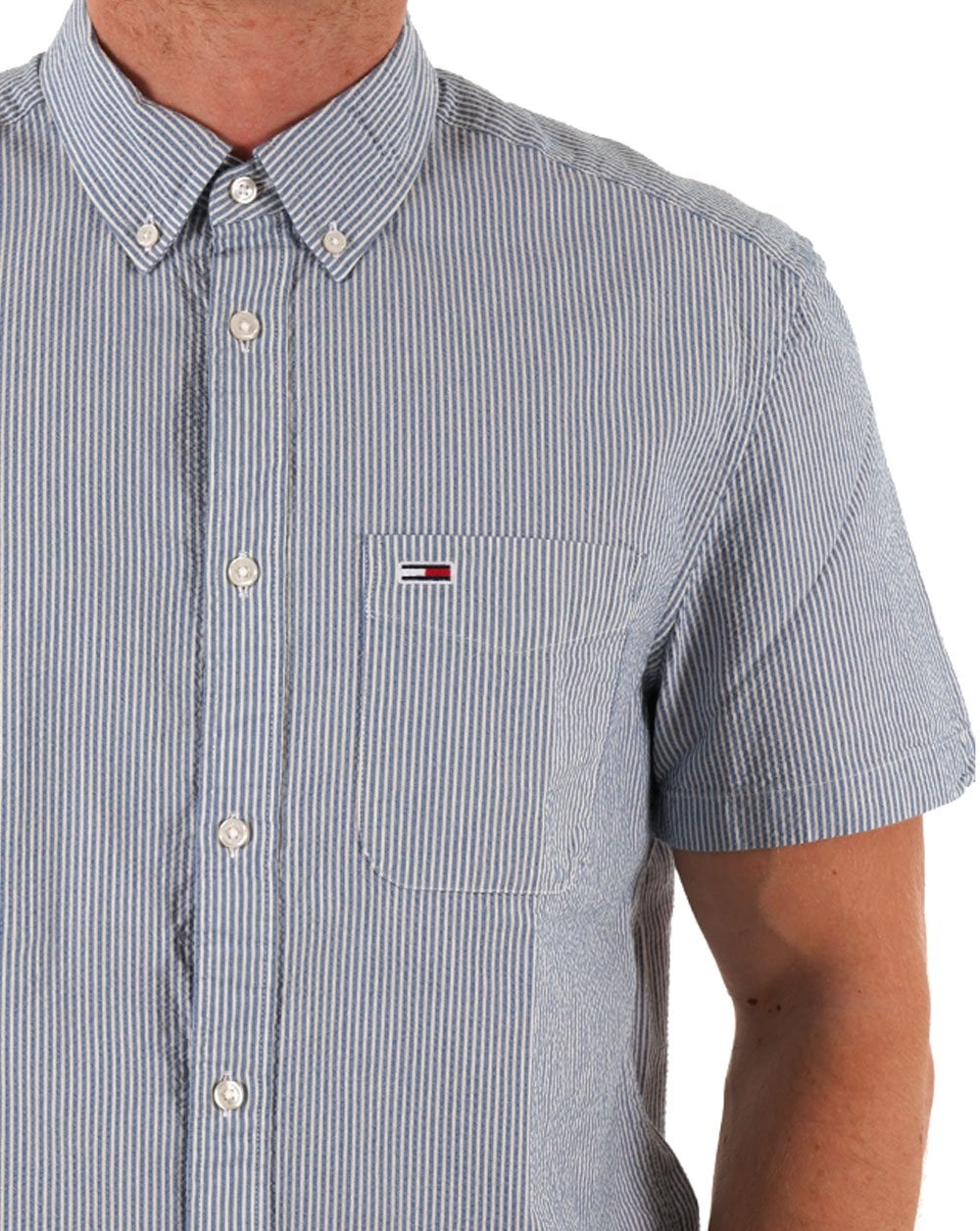 Tommy Jeans Seersucker Sommerhemd Blaue Streifen