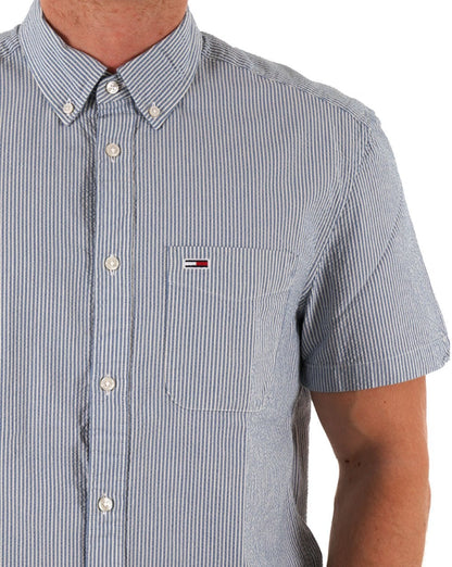 Tommy Jeans Seersucker Sommerhemd Blaue Streifen