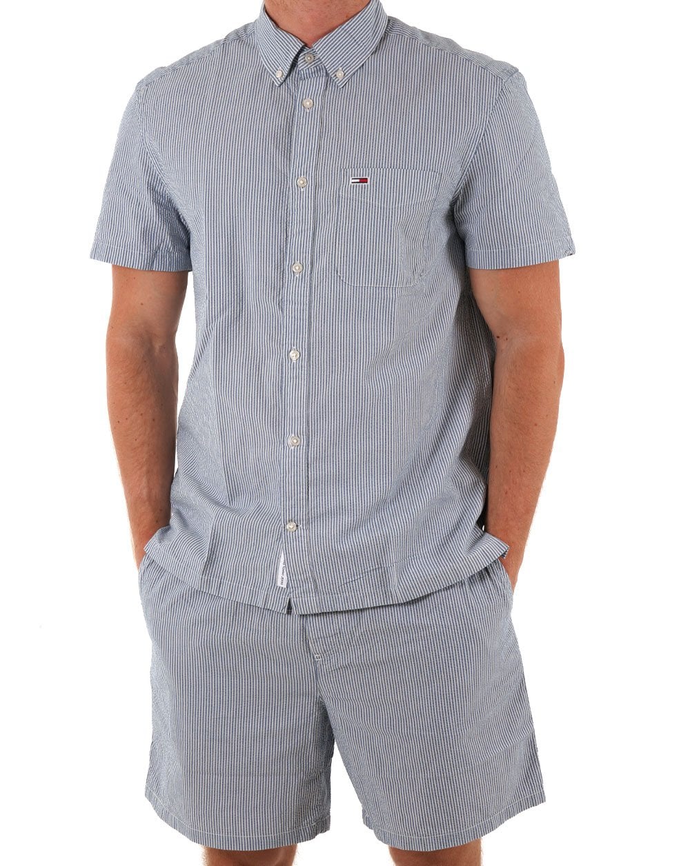 Tommy Jeans Seersucker Sommerhemd Blaue Streifen