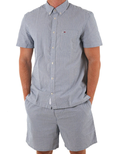 Tommy Jeans Seersucker Sommerhemd Blaue Streifen