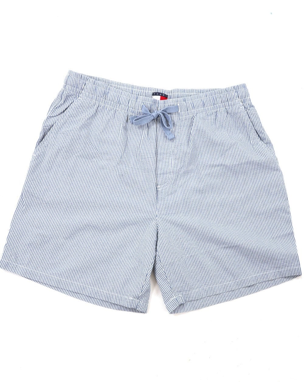 Tommy Jeans – Seersucker-Strandshorts mit Streifen in Colorado-Blau