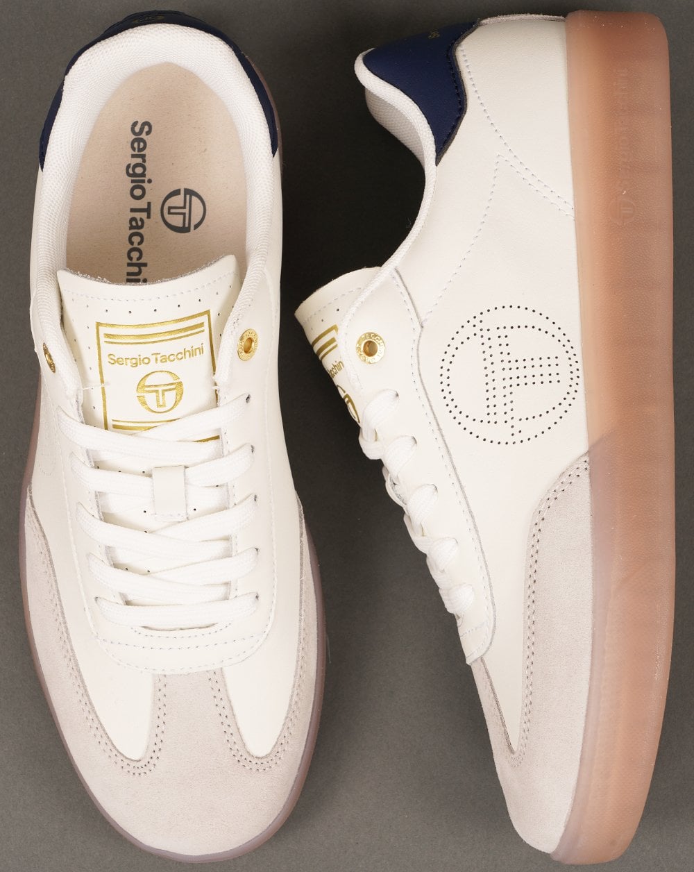 Sergio Tacchini Taormina Ledertrainer Weiß/Marineblau