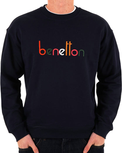 Benetton – Sweatshirt mit gesticktem Logo, Marineblau/Mehrfarbig