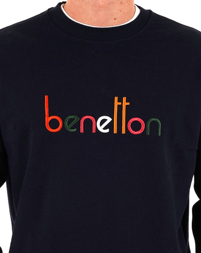 Benetton – Sweatshirt mit gesticktem Logo, Marineblau/Mehrfarbig