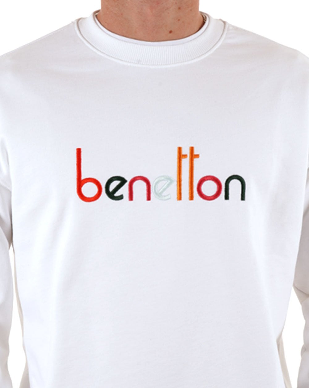 Benetton – Sweatshirt mit gesticktem Logo, Weiß/Mehrfarbig