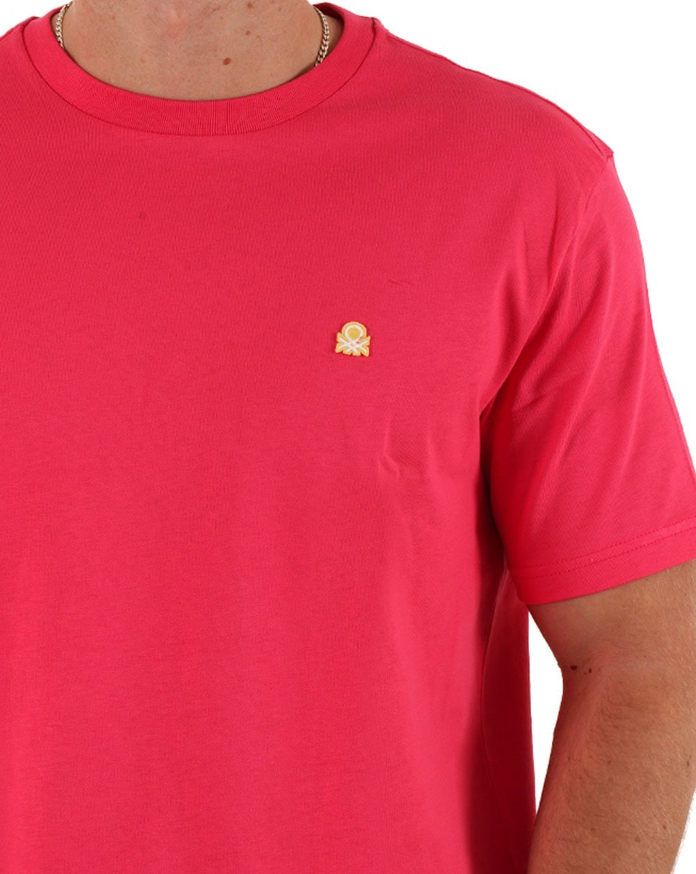 Benetton – T-Shirt mit kleinem Logo, Dunkelrosa