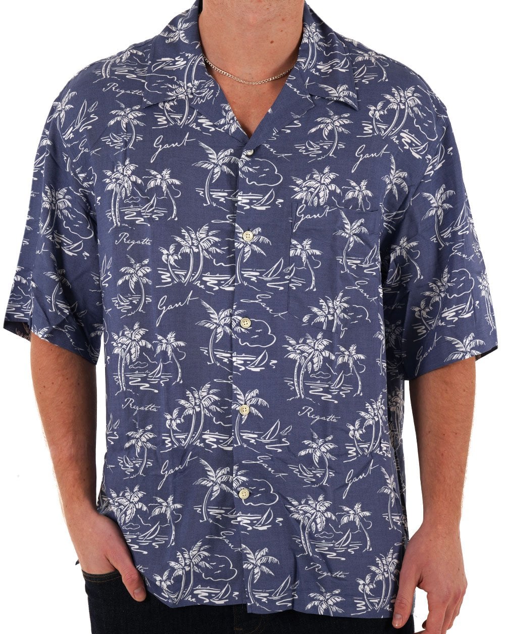 Gant – Kubanisches Hemd mit Island-Print, Marineblau