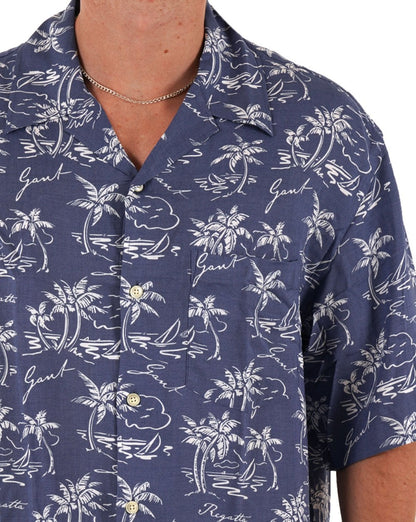 Gant – Kubanisches Hemd mit Island-Print, Marineblau