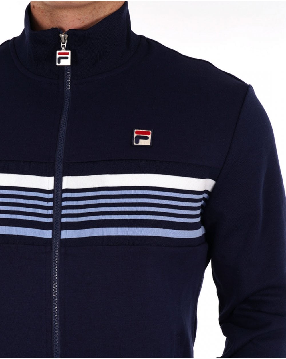 Fila Vintage – Trainingsoberteil mit mehreren Streifen in Marineblau und Himmelblau