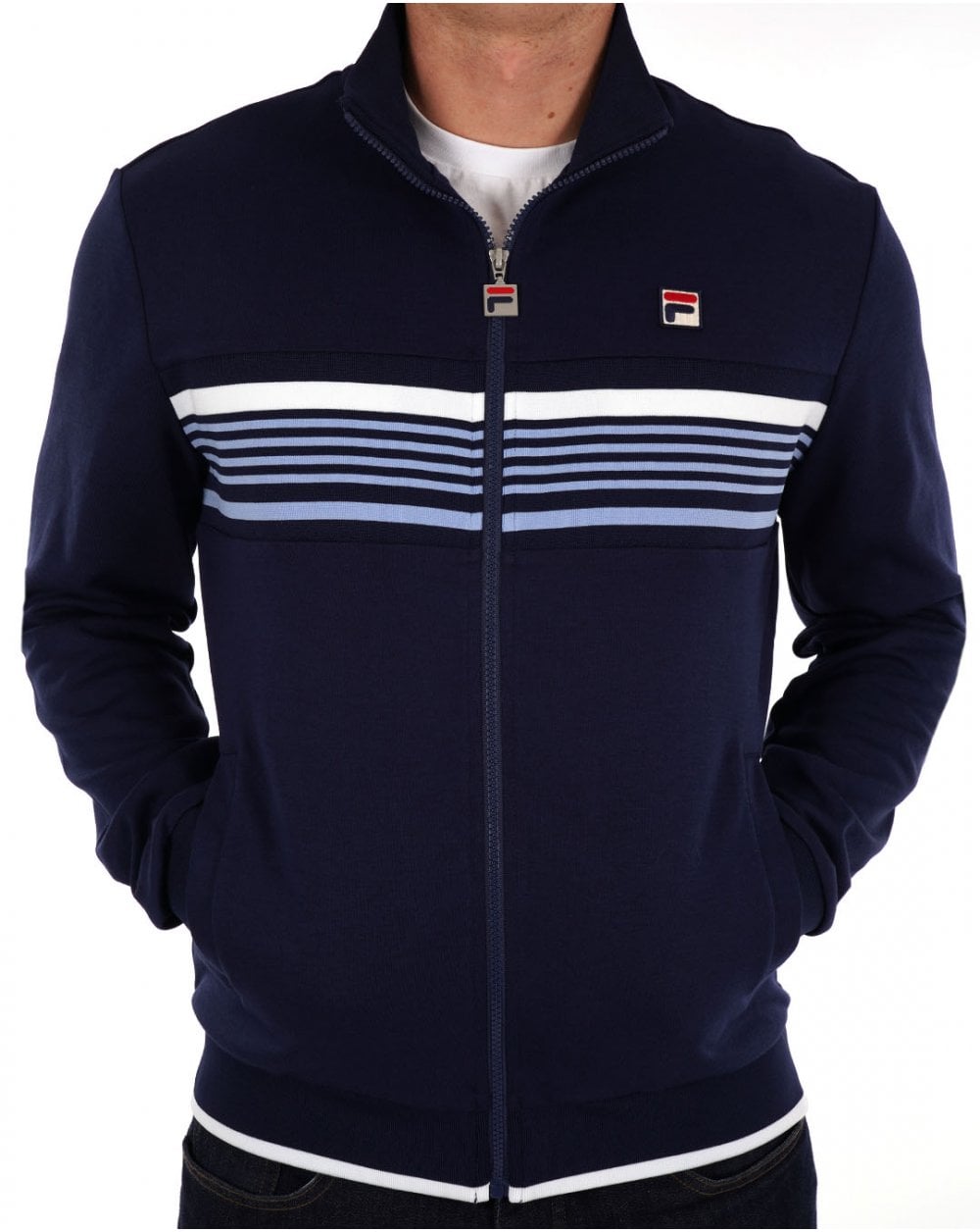 Fila Vintage – Trainingsoberteil mit mehreren Streifen in Marineblau und Himmelblau