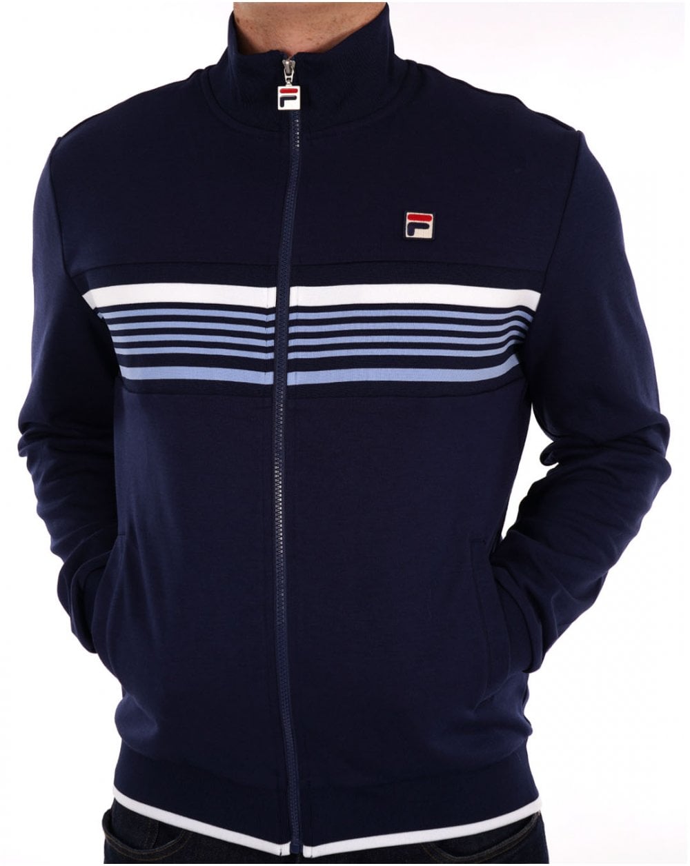 Fila Vintage – Trainingsoberteil mit mehreren Streifen in Marineblau und Himmelblau
