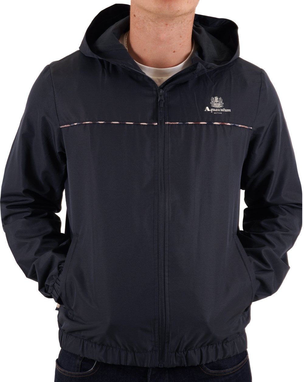 Aquascutum Ripstop Piping Kapuzenjacke Marine