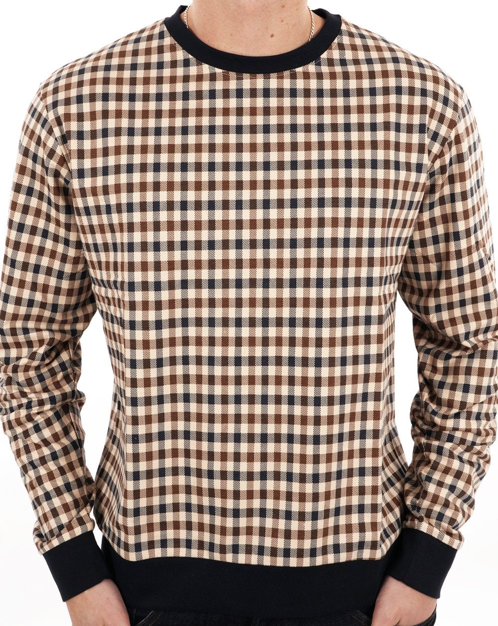 Aquascutum Iconic Club Check Crew Sweatshirt Marineblau