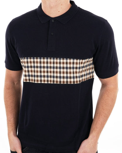 Aquascutum Iconic Club Poloshirt mit Karo-Einsatz, Marineblau