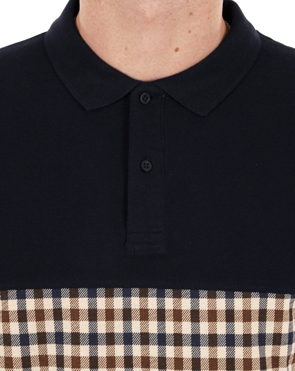 Aquascutum Iconic Club Poloshirt mit Karo-Einsatz, Marineblau
