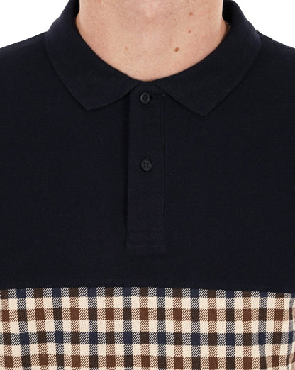 Aquascutum Iconic Club Poloshirt mit Karo-Einsatz, Marineblau