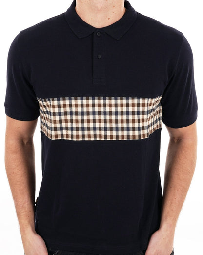Aquascutum Iconic Club Poloshirt mit Karo-Einsatz, Marineblau