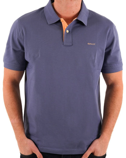Gant – Poloshirt mit Kontrastkragen in Dusty Navy