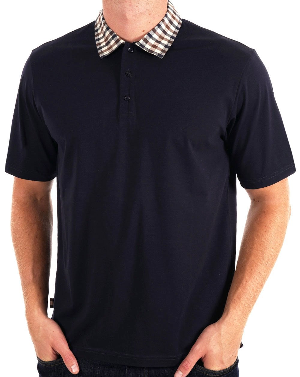 Aquascutum Club Poloshirt mit Karokragen, Marineblau