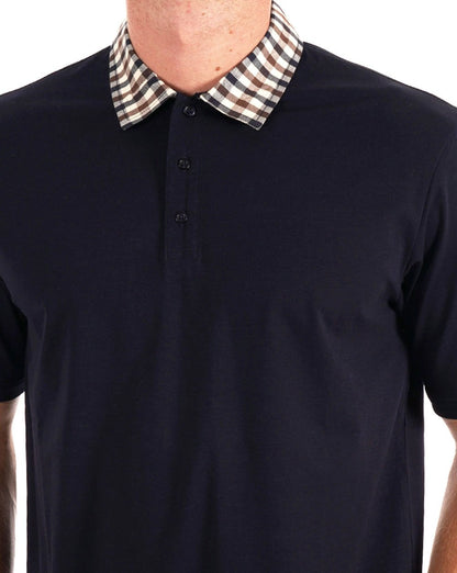 Aquascutum Club Poloshirt mit Karokragen, Marineblau