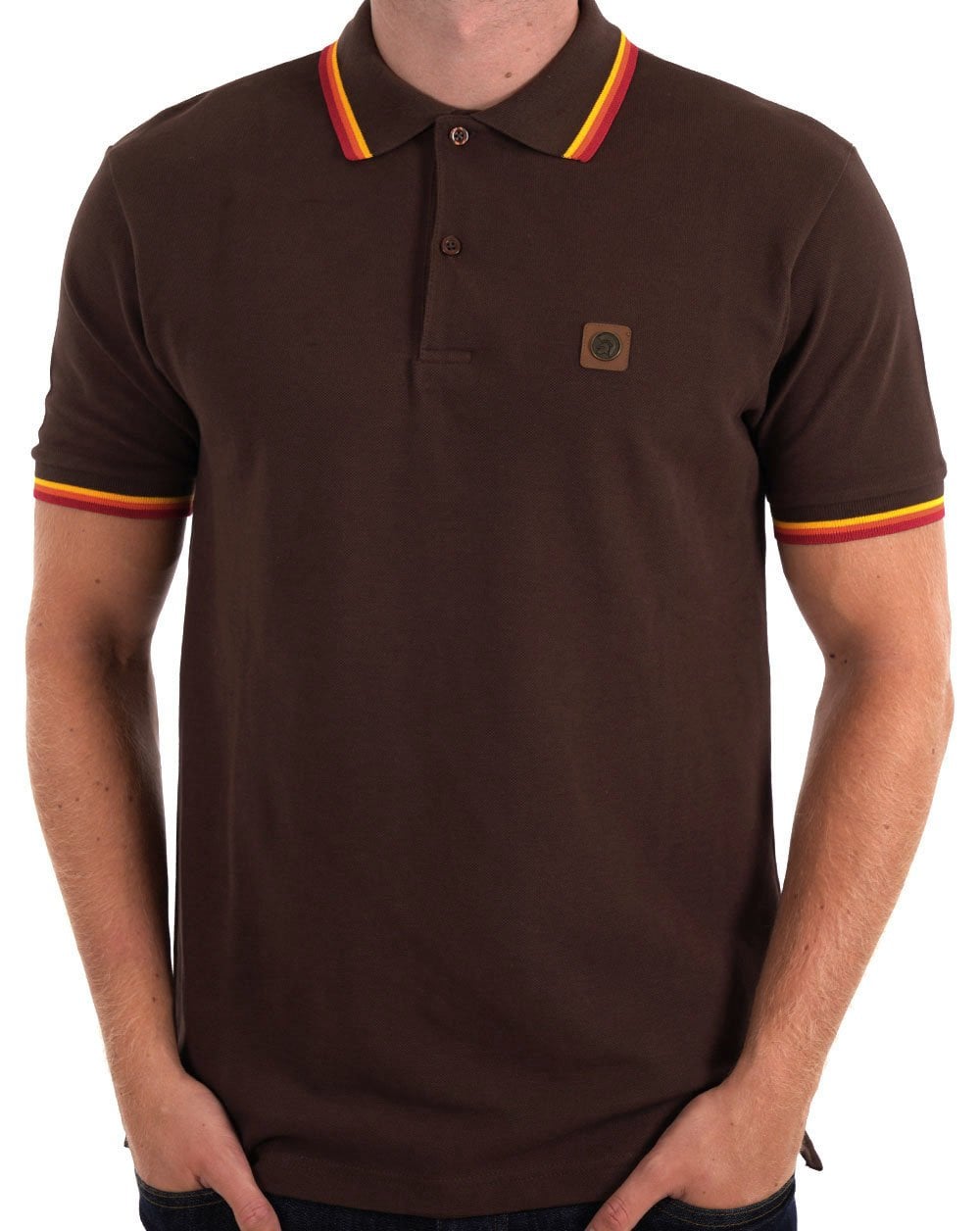 Trojan – Piqué-Poloshirt mit dreifarbiger Spitze in Schokoladenbraun