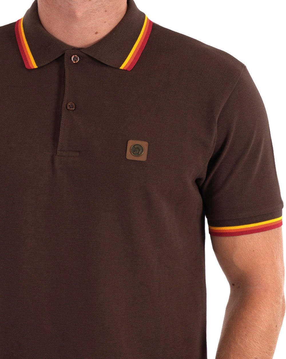 Trojan – Piqué-Poloshirt mit dreifarbiger Spitze in Schokoladenbraun