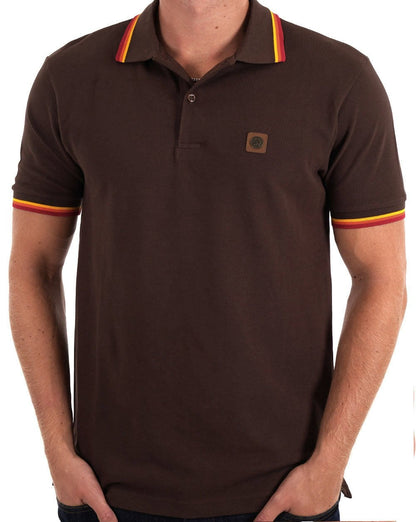 Trojan – Piqué-Poloshirt mit dreifarbiger Spitze in Schokoladenbraun
