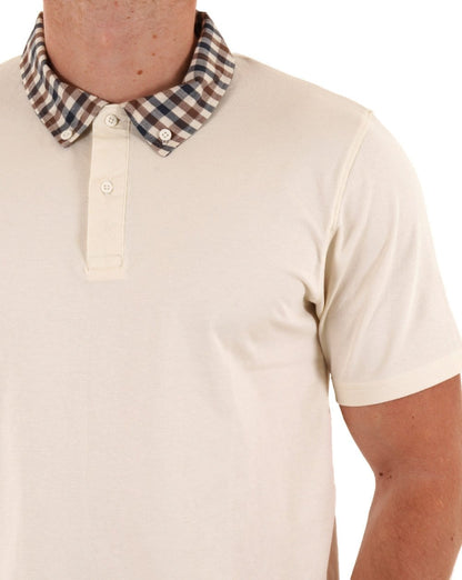 Aquascutum Club Poloshirt mit Karokragen Altweiß