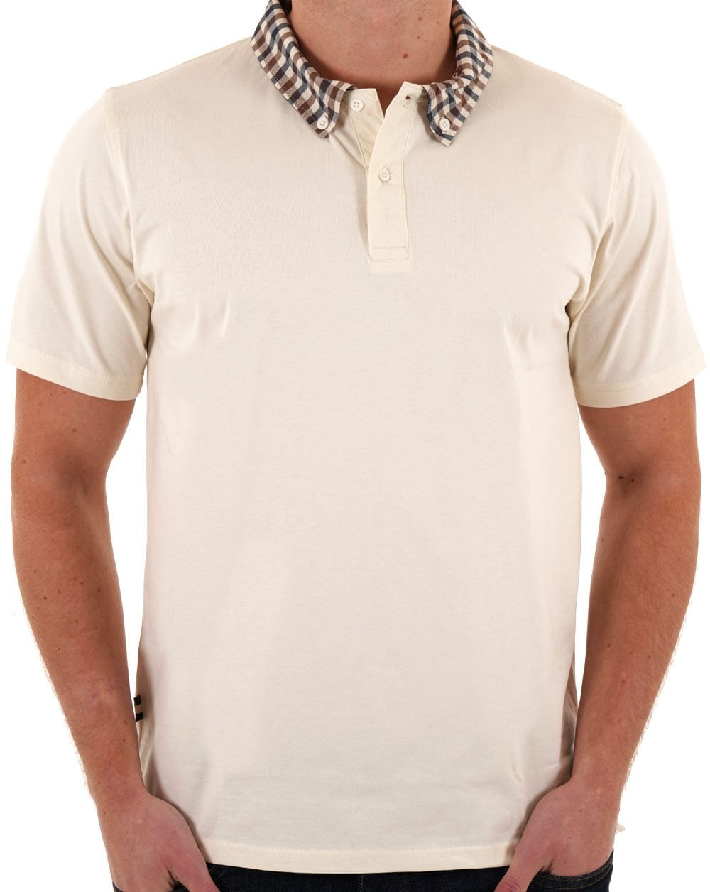 Aquascutum Club Poloshirt mit Karokragen Altweiß