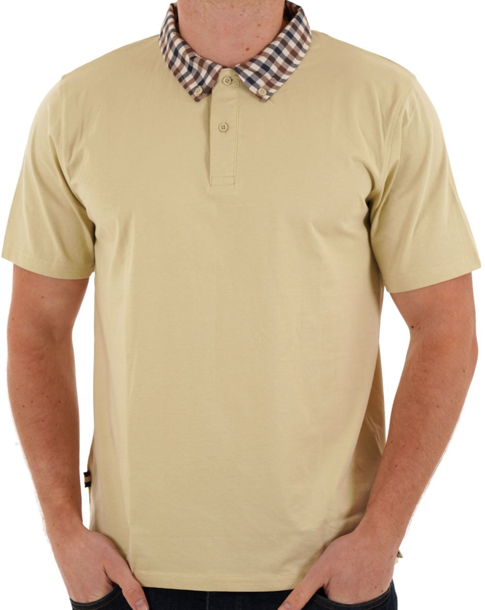 Aquascutum Club Poloshirt mit Karokragen Beige