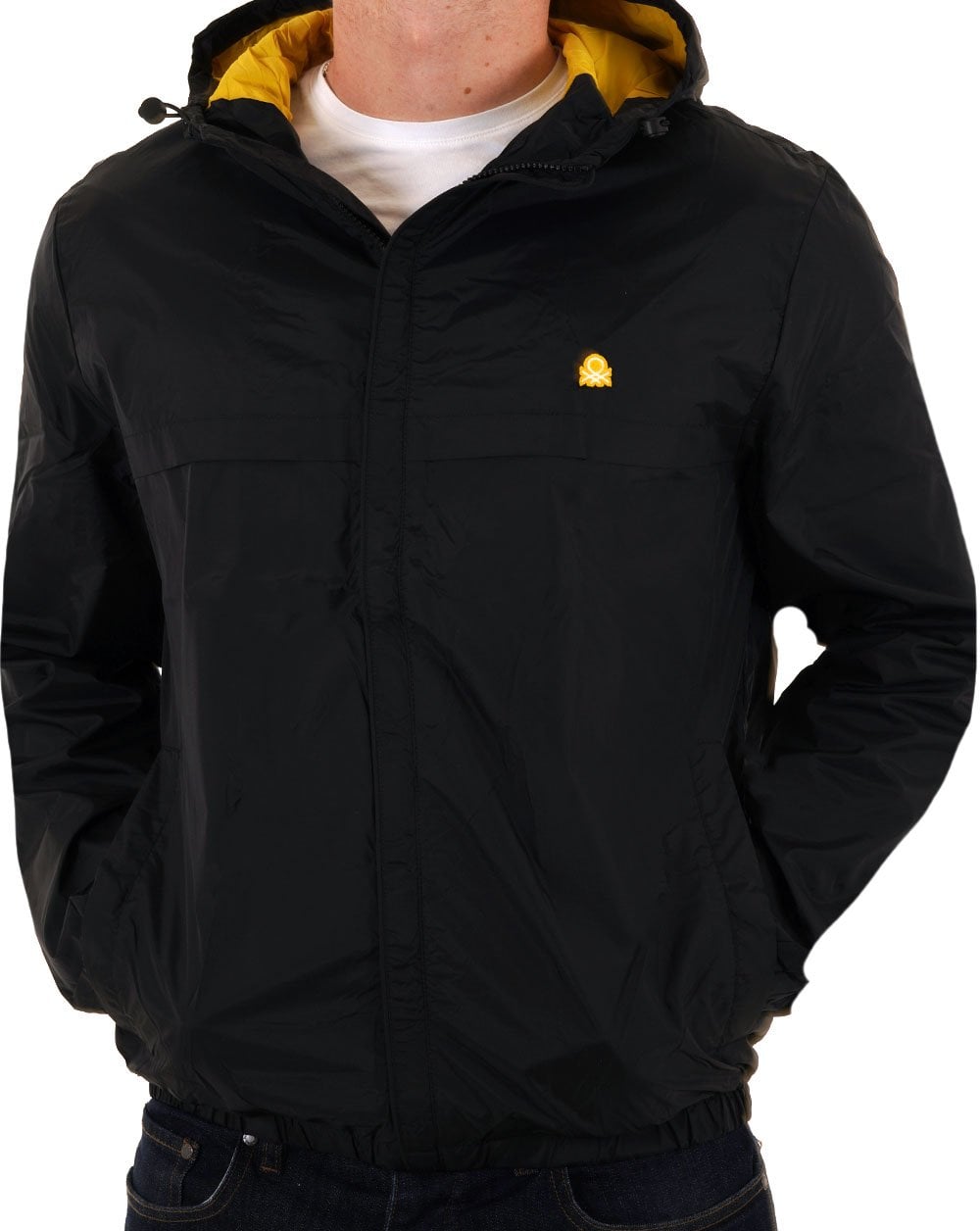 Benetton Regenjacke mit Kapuze Schwarz/Gelb