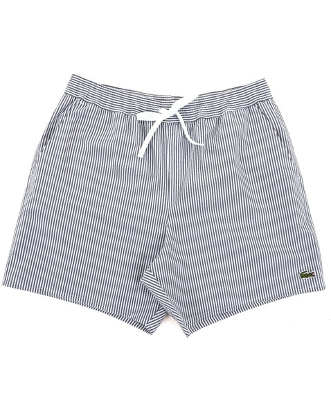 Lacoste Striped Textured Swim Shorts White/Falcon