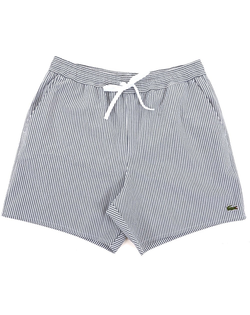 Lacoste Gestreifte Strukturierte Badeshorts Weiß/Falcon