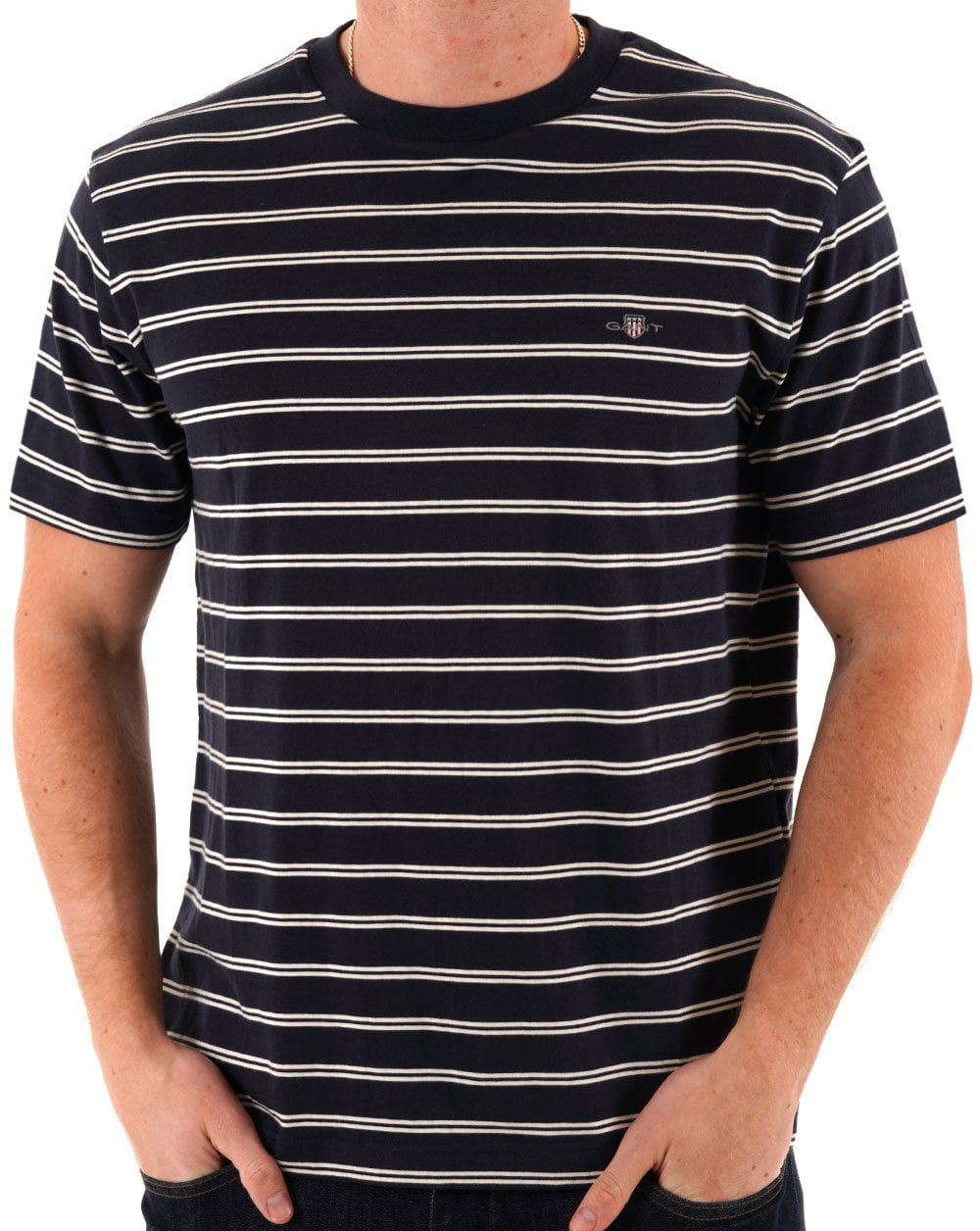 Gant Gestreiftes T-Shirt Marineblau